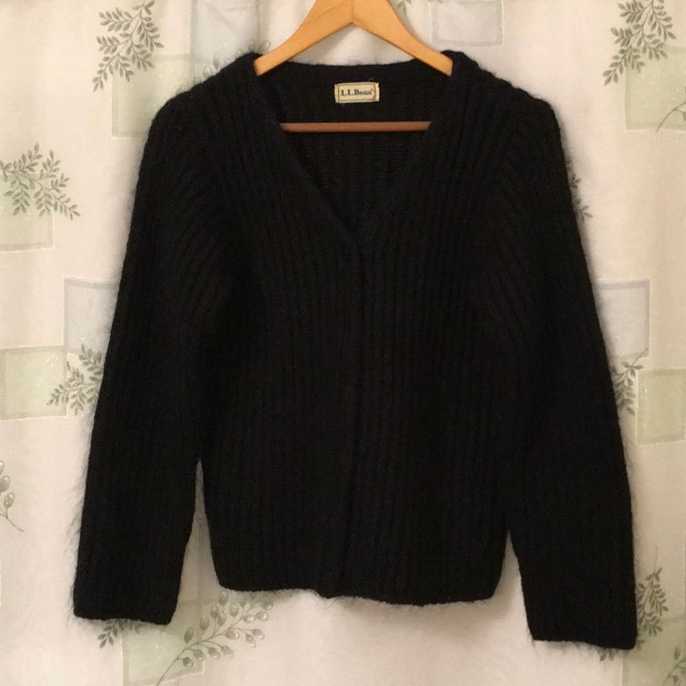 Ll Bean Black Ribbed Cardigan Sweater